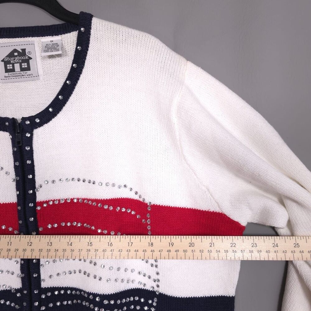 Storybook Knits Cardigan Women's 1X American Celebration Beaded Sweater Vintage - Picture 4 of 9